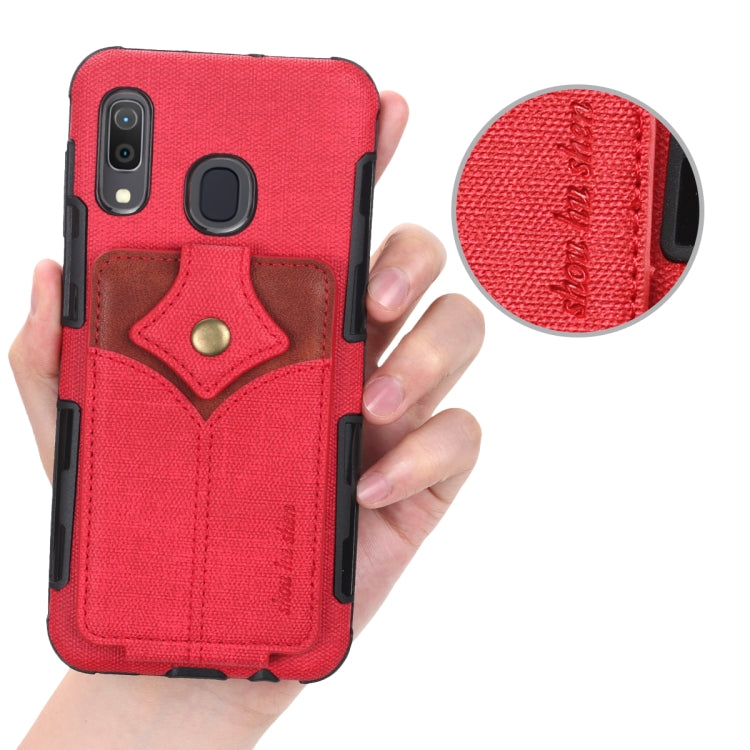 For Galaxy A30 Cloth Texture + PU + TPU Shockproof Protective Case with Card Slots