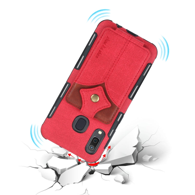 For Galaxy A30 Cloth Texture + PU + TPU Shockproof Protective Case with Card Slots