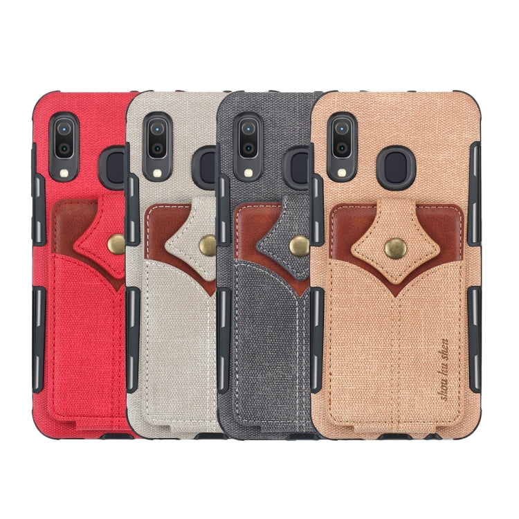 For Galaxy A30 Cloth Texture + PU + TPU Shockproof Protective Case with Card Slots