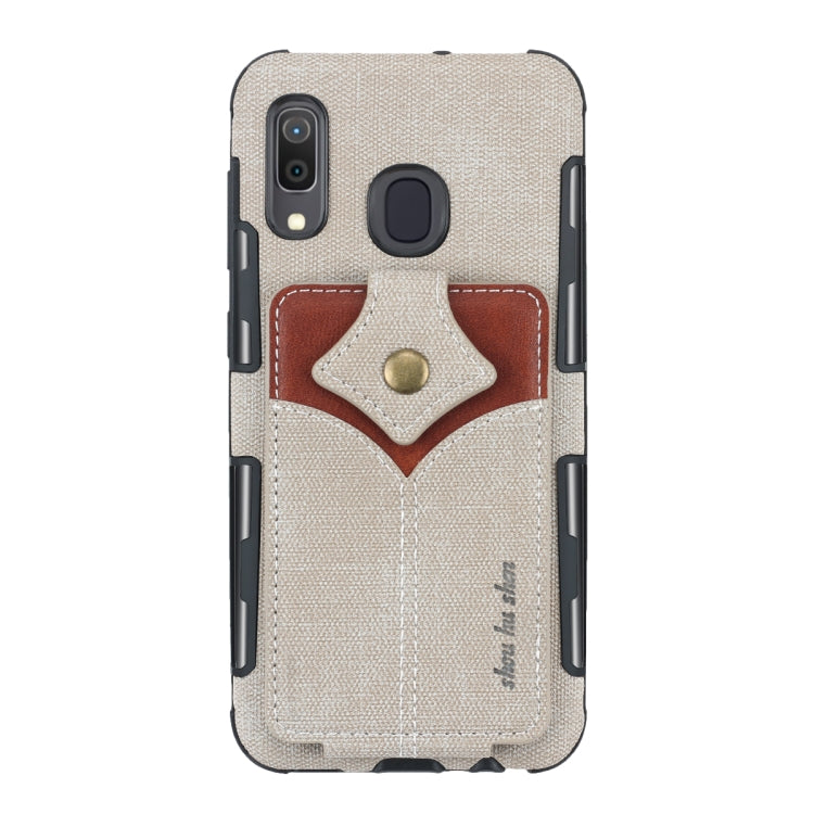 For Galaxy A30 Cloth Texture + PU + TPU Shockproof Protective Case with Card Slots