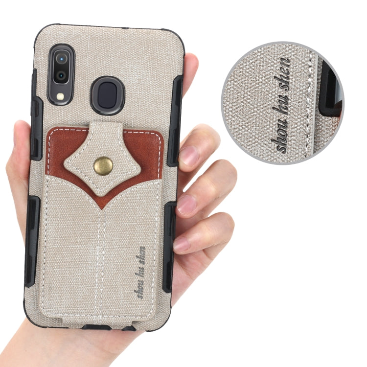 For Galaxy A30 Cloth Texture + PU + TPU Shockproof Protective Case with Card Slots