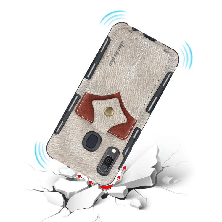 For Galaxy A30 Cloth Texture + PU + TPU Shockproof Protective Case with Card Slots