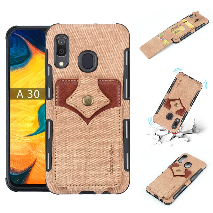 For Galaxy A30 Cloth Texture + PU + TPU Shockproof Protective Case with Card Slots