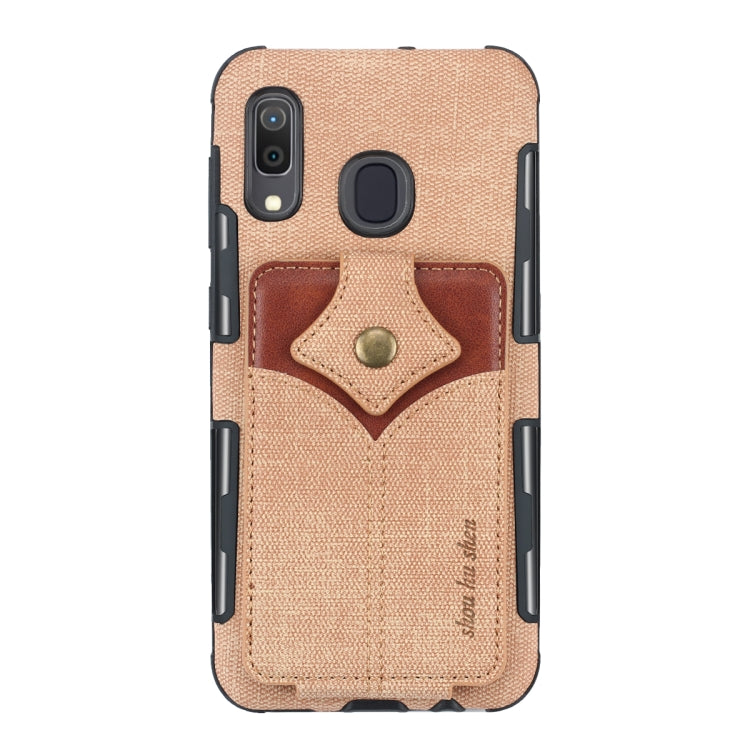 For Galaxy A30 Cloth Texture + PU + TPU Shockproof Protective Case with Card Slots