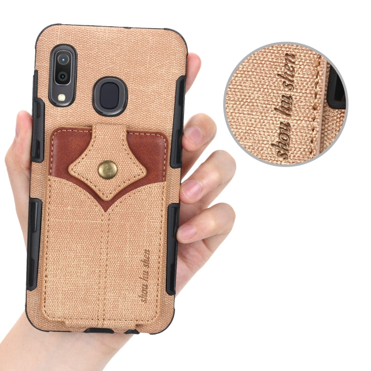 For Galaxy A30 Cloth Texture + PU + TPU Shockproof Protective Case with Card Slots