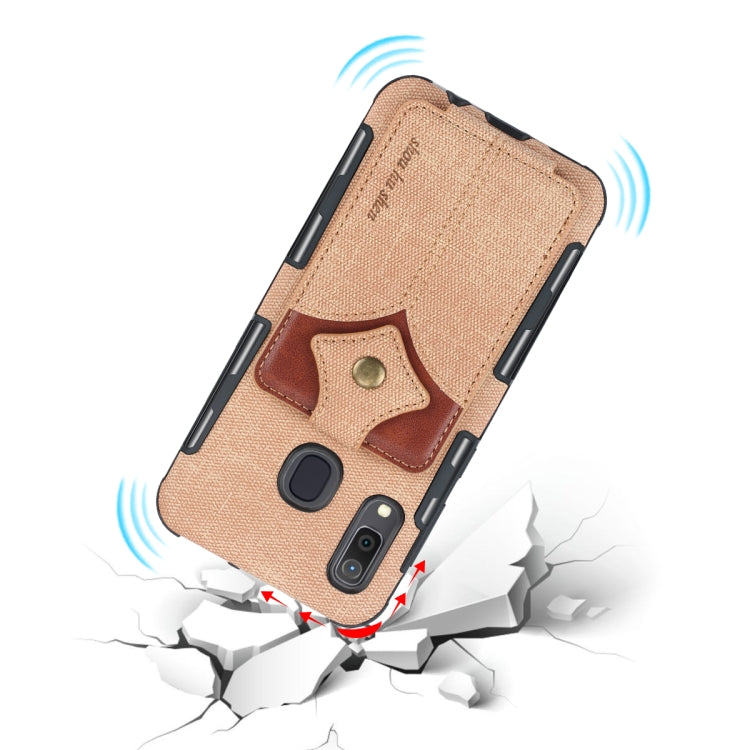 For Galaxy A30 Cloth Texture + PU + TPU Shockproof Protective Case with Card Slots