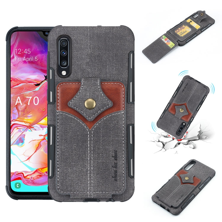 For Galaxy A70 Cloth Texture + PU + TPU Shockproof Protective Case with Card Slots