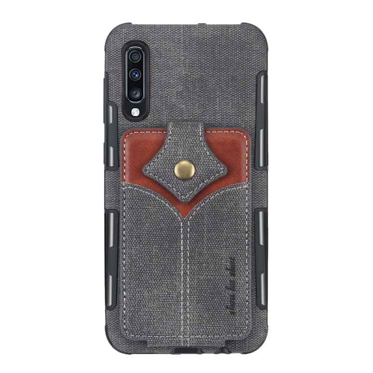 For Galaxy A70 Cloth Texture + PU + TPU Shockproof Protective Case with Card Slots
