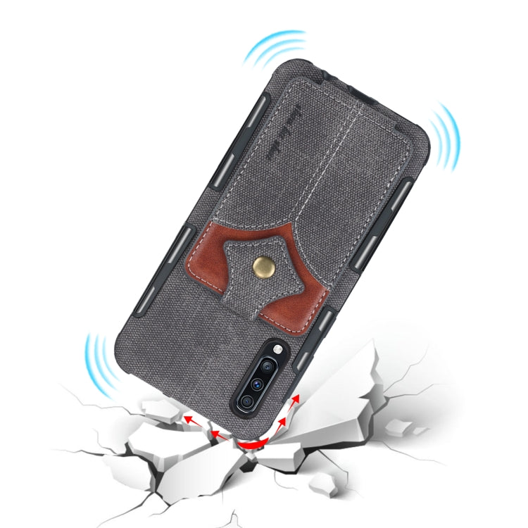 For Galaxy A70 Cloth Texture + PU + TPU Shockproof Protective Case with Card Slots