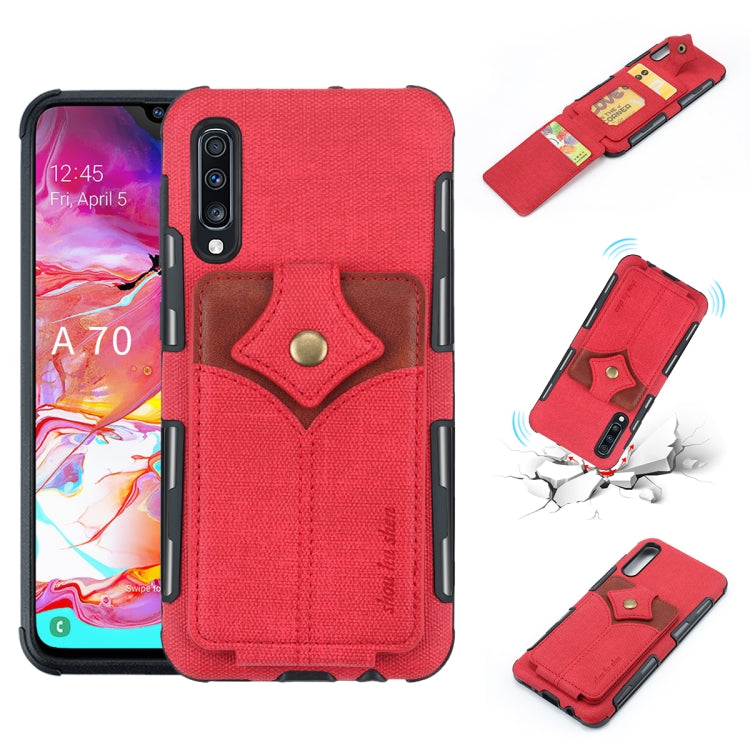For Galaxy A70 Cloth Texture + PU + TPU Shockproof Protective Case with Card Slots