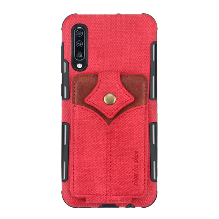 For Galaxy A70 Cloth Texture + PU + TPU Shockproof Protective Case with Card Slots