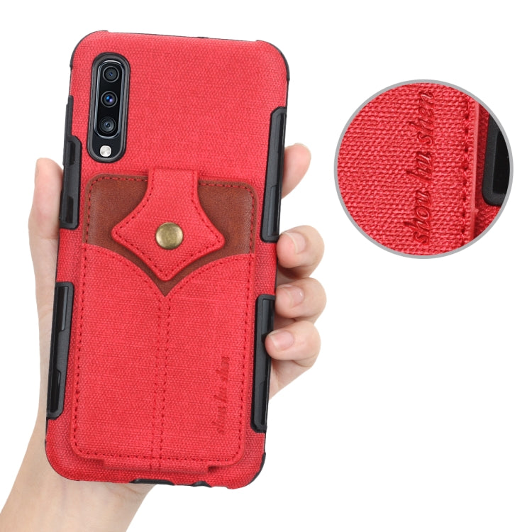 For Galaxy A70 Cloth Texture + PU + TPU Shockproof Protective Case with Card Slots