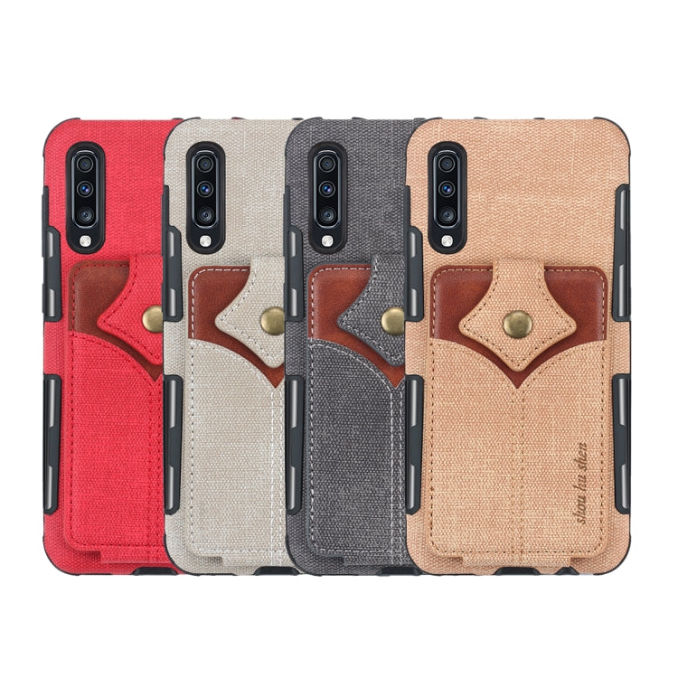 For Galaxy A70 Cloth Texture + PU + TPU Shockproof Protective Case with Card Slots