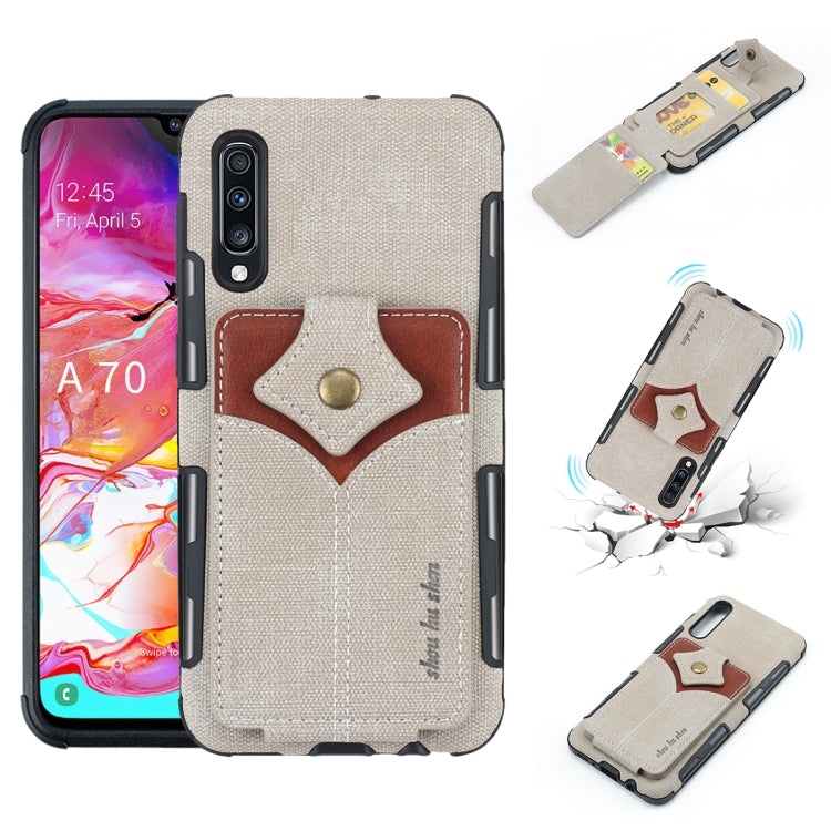 For Galaxy A70 Cloth Texture + PU + TPU Shockproof Protective Case with Card Slots