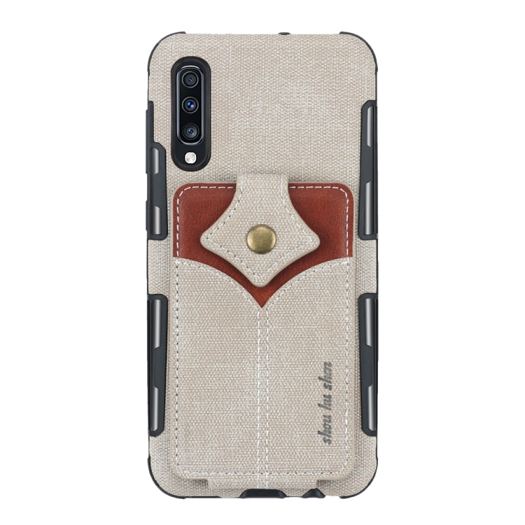 For Galaxy A70 Cloth Texture + PU + TPU Shockproof Protective Case with Card Slots