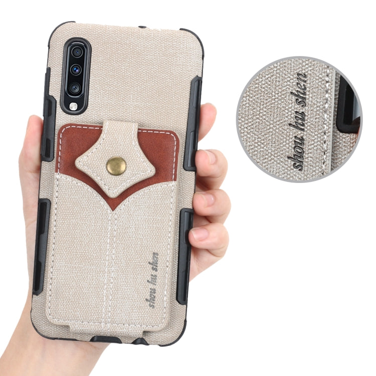 For Galaxy A70 Cloth Texture + PU + TPU Shockproof Protective Case with Card Slots