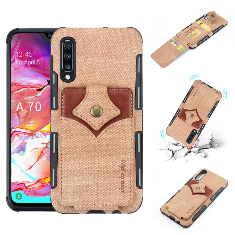 For Galaxy A70 Cloth Texture + PU + TPU Shockproof Protective Case with Card Slots