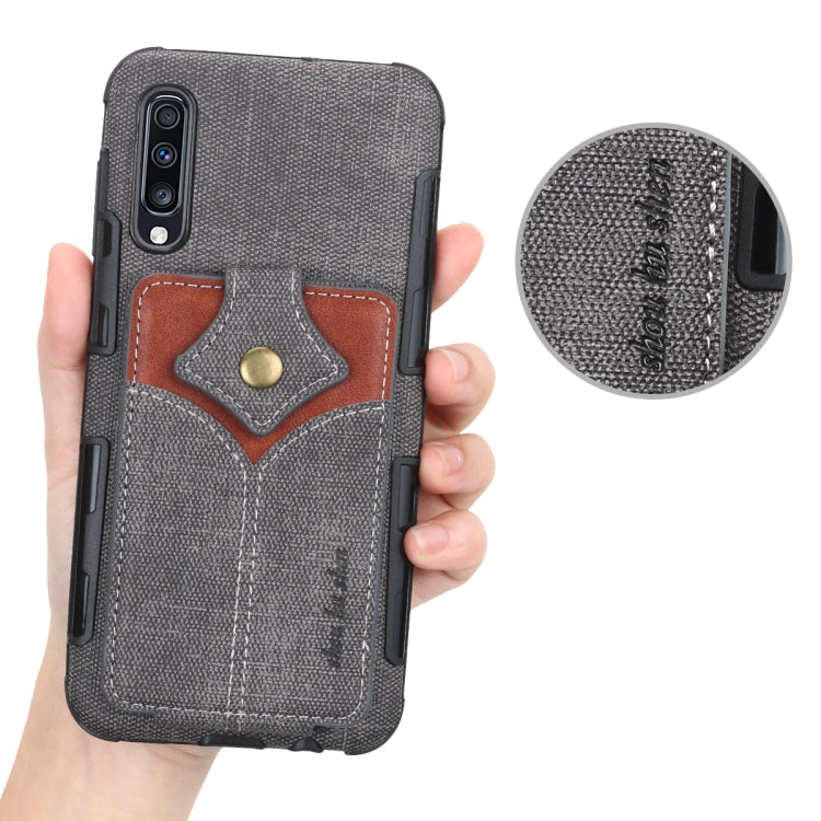 For Galaxy A70 Cloth Texture + PU + TPU Shockproof Protective Case with Card Slots