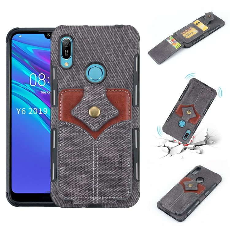 For Huawei Y6 (2019) Cloth Texture + PU + TPU Shockproof Protective Case with Card Slots