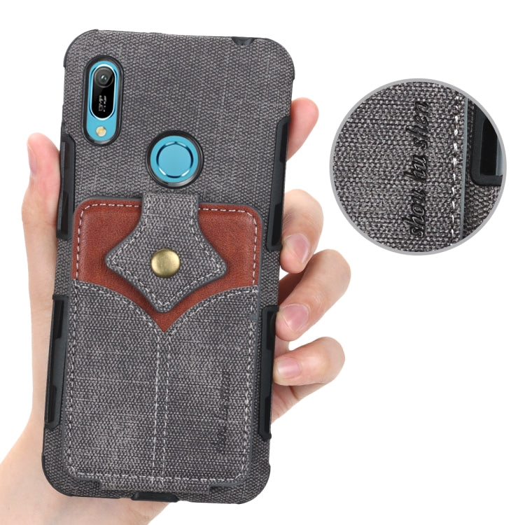 For Huawei Y6 (2019) Cloth Texture + PU + TPU Shockproof Protective Case with Card Slots