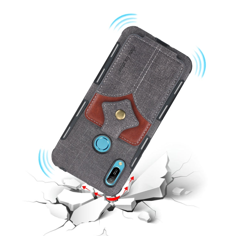 For Huawei Y6 (2019) Cloth Texture + PU + TPU Shockproof Protective Case with Card Slots