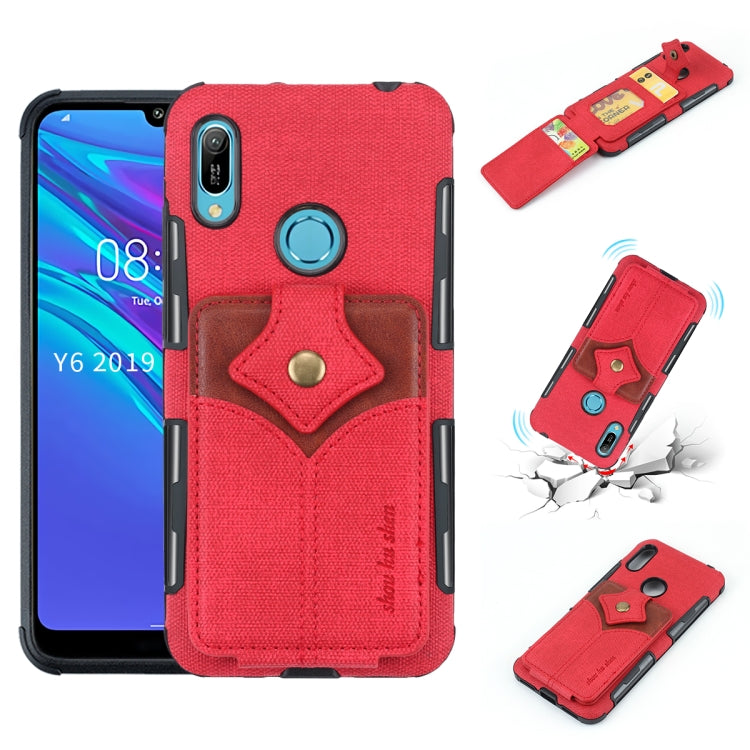 For Huawei Y6 (2019) Cloth Texture + PU + TPU Shockproof Protective Case with Card Slots