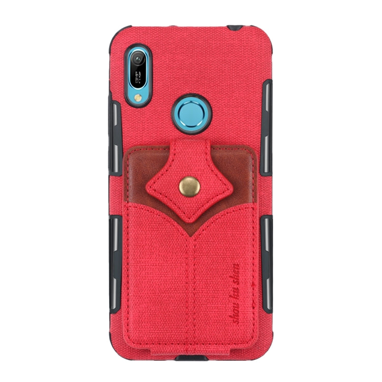 For Huawei Y6 (2019) Cloth Texture + PU + TPU Shockproof Protective Case with Card Slots
