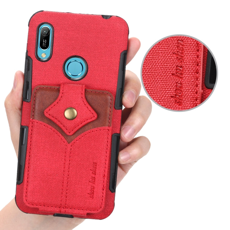 For Huawei Y6 (2019) Cloth Texture + PU + TPU Shockproof Protective Case with Card Slots