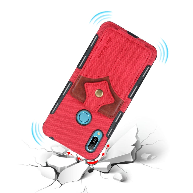 For Huawei Y6 (2019) Cloth Texture + PU + TPU Shockproof Protective Case with Card Slots