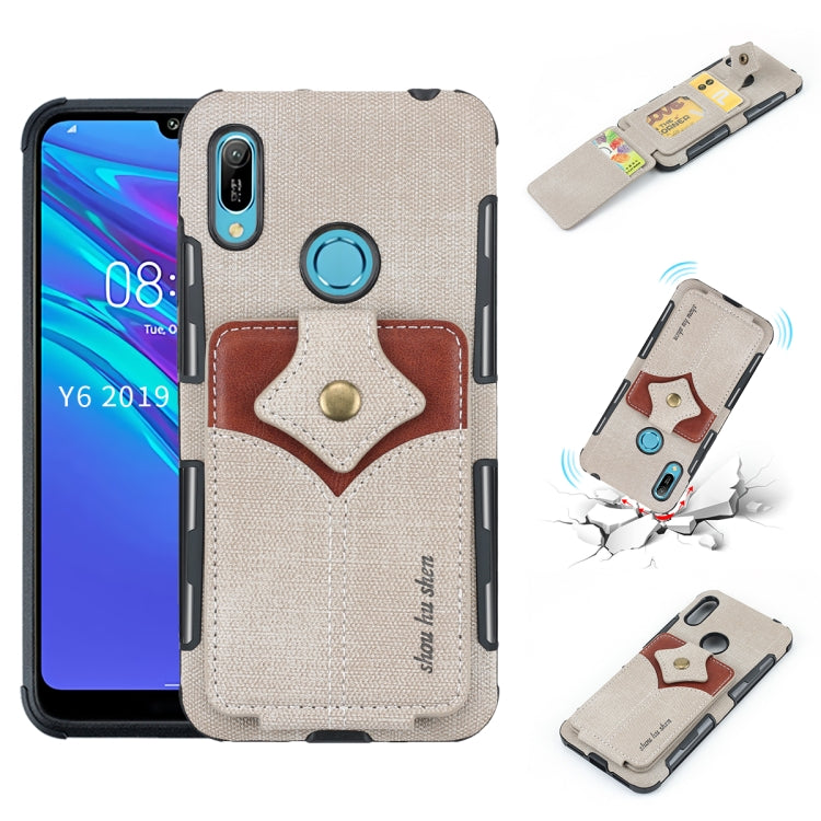 For Huawei Y6 (2019) Cloth Texture + PU + TPU Shockproof Protective Case with Card Slots