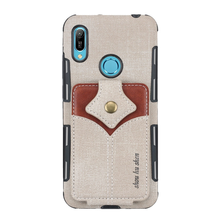 For Huawei Y6 (2019) Cloth Texture + PU + TPU Shockproof Protective Case with Card Slots