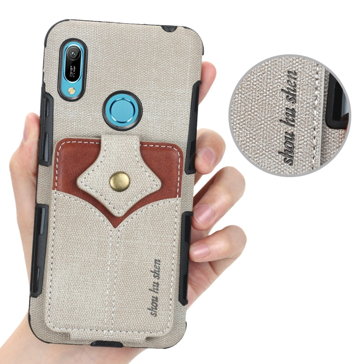 For Huawei Y6 (2019) Cloth Texture + PU + TPU Shockproof Protective Case with Card Slots