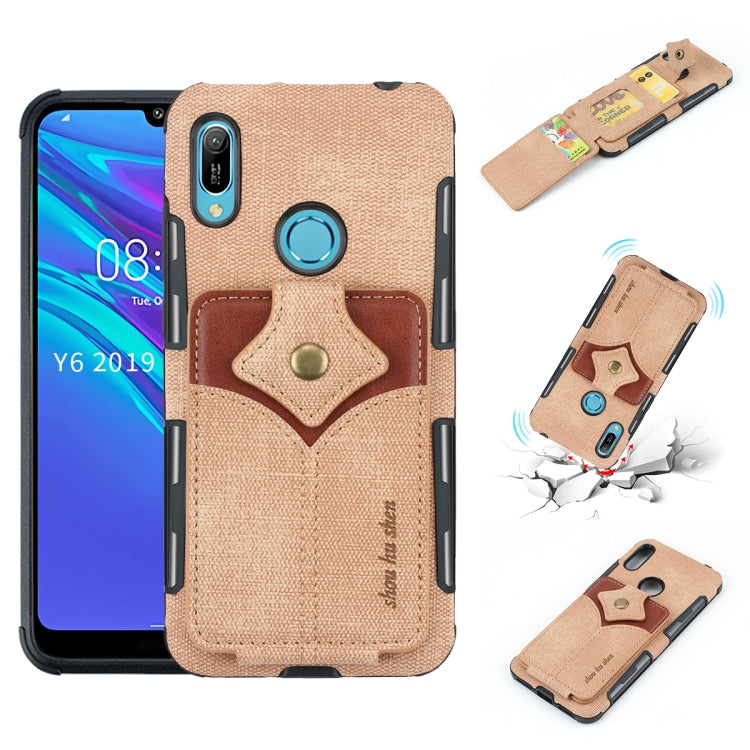 For Huawei Y6 (2019) Cloth Texture + PU + TPU Shockproof Protective Case with Card Slots