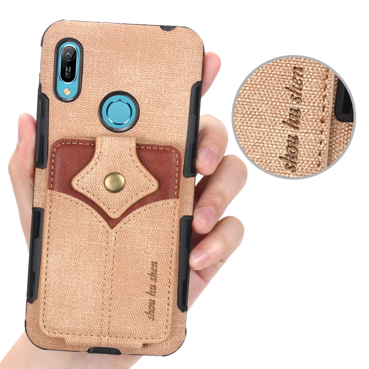 For Huawei Y6 (2019) Cloth Texture + PU + TPU Shockproof Protective Case with Card Slots