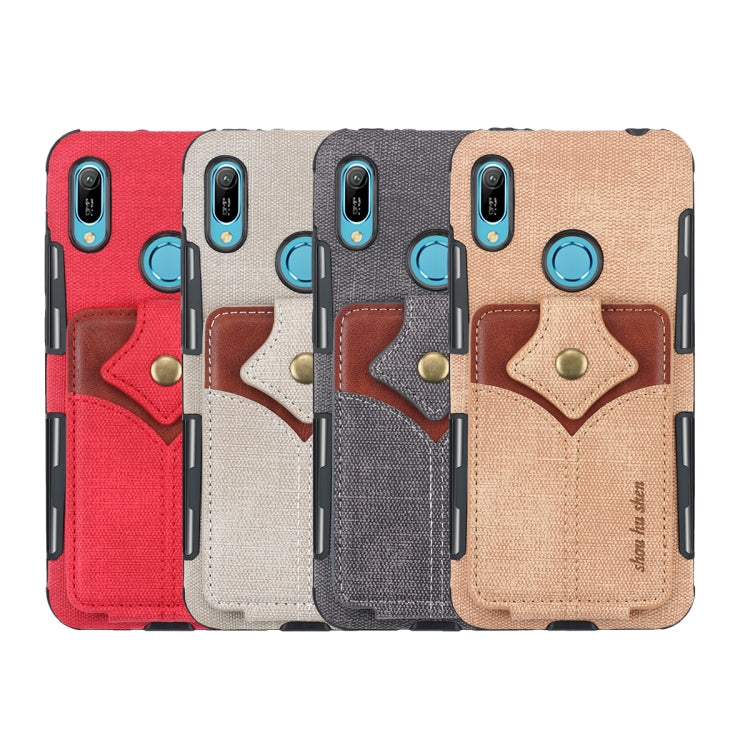 For Huawei Y6 (2019) Cloth Texture + PU + TPU Shockproof Protective Case with Card Slots