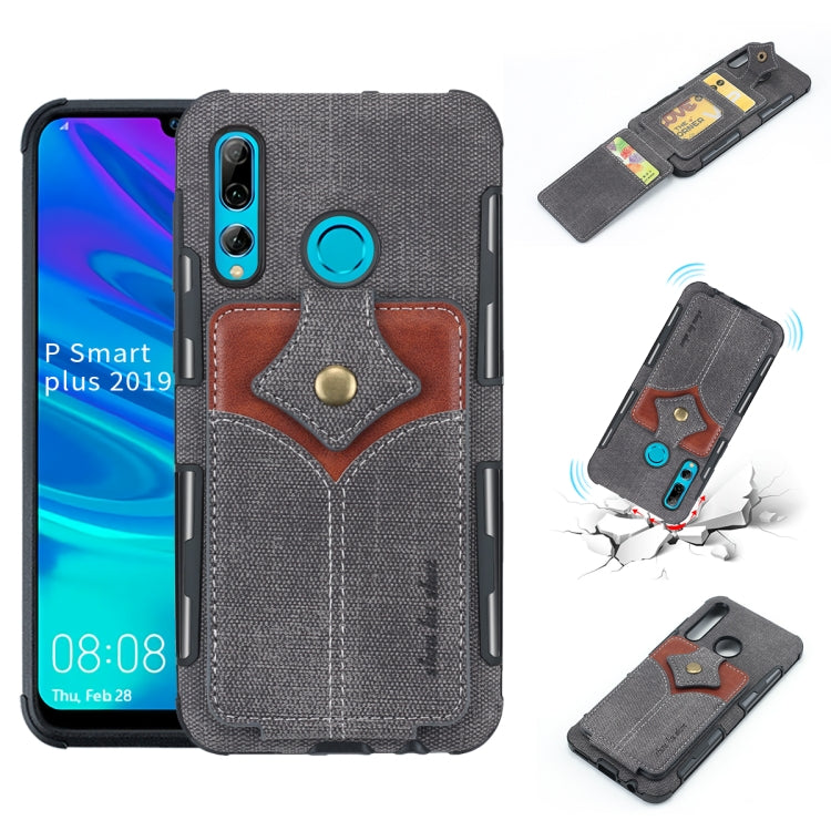 For Huawei P Smart+ 2019 Cloth Texture + PU + TPU Shockproof Protective Case with Card Slots
