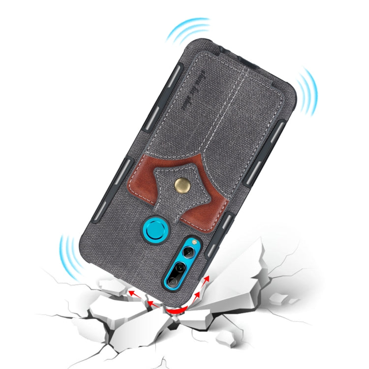 For Huawei P Smart+ 2019 Cloth Texture + PU + TPU Shockproof Protective Case with Card Slots
