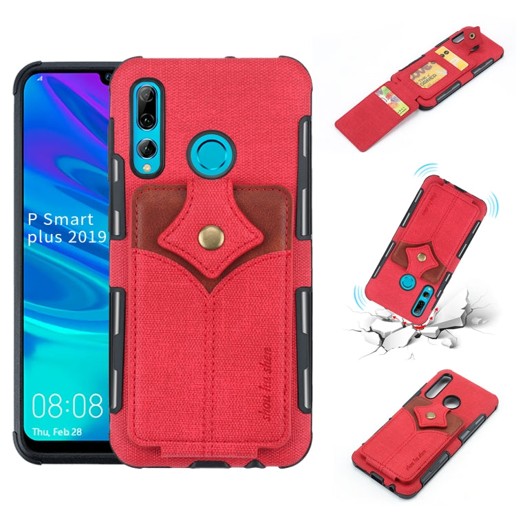 For Huawei P Smart+ 2019 Cloth Texture + PU + TPU Shockproof Protective Case with Card Slots