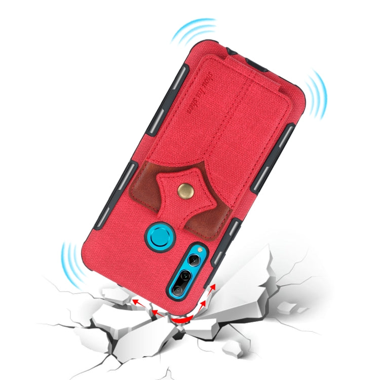For Huawei P Smart+ 2019 Cloth Texture + PU + TPU Shockproof Protective Case with Card Slots