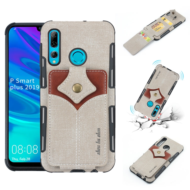 For Huawei P Smart+ 2019 Cloth Texture + PU + TPU Shockproof Protective Case with Card Slots