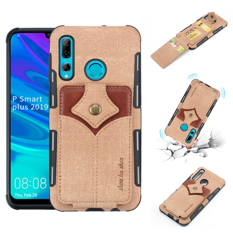 For Huawei P Smart+ 2019 Cloth Texture + PU + TPU Shockproof Protective Case with Card Slots