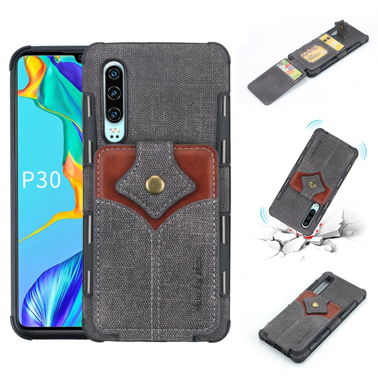 For Huawei P30 Cloth Texture + PU + TPU Shockproof Protective Case with Card Slots