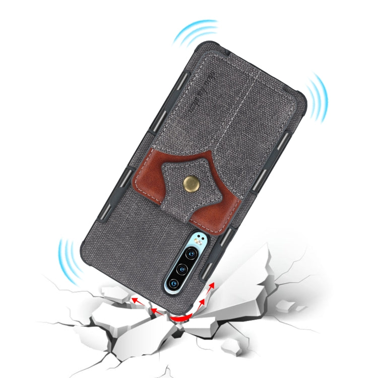 For Huawei P30 Cloth Texture + PU + TPU Shockproof Protective Case with Card Slots