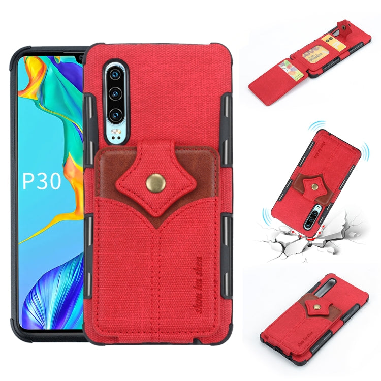 For Huawei P30 Cloth Texture + PU + TPU Shockproof Protective Case with Card Slots
