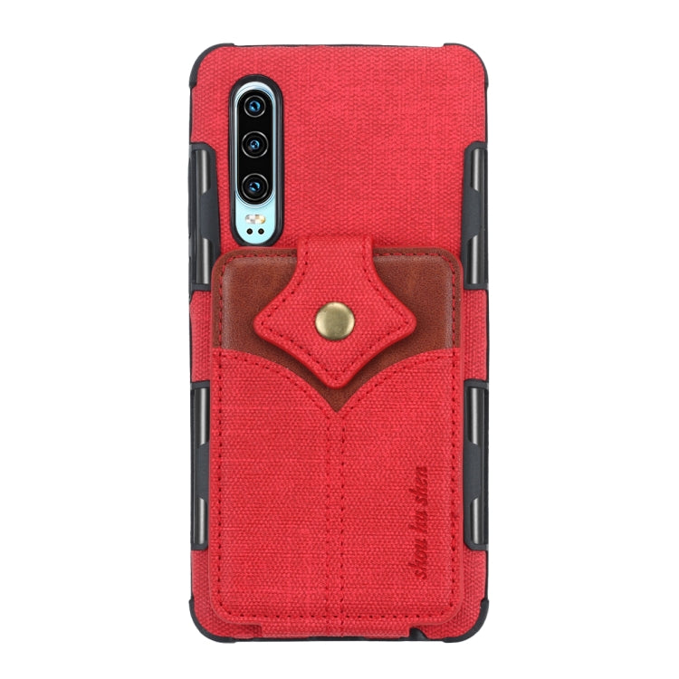 For Huawei P30 Cloth Texture + PU + TPU Shockproof Protective Case with Card Slots