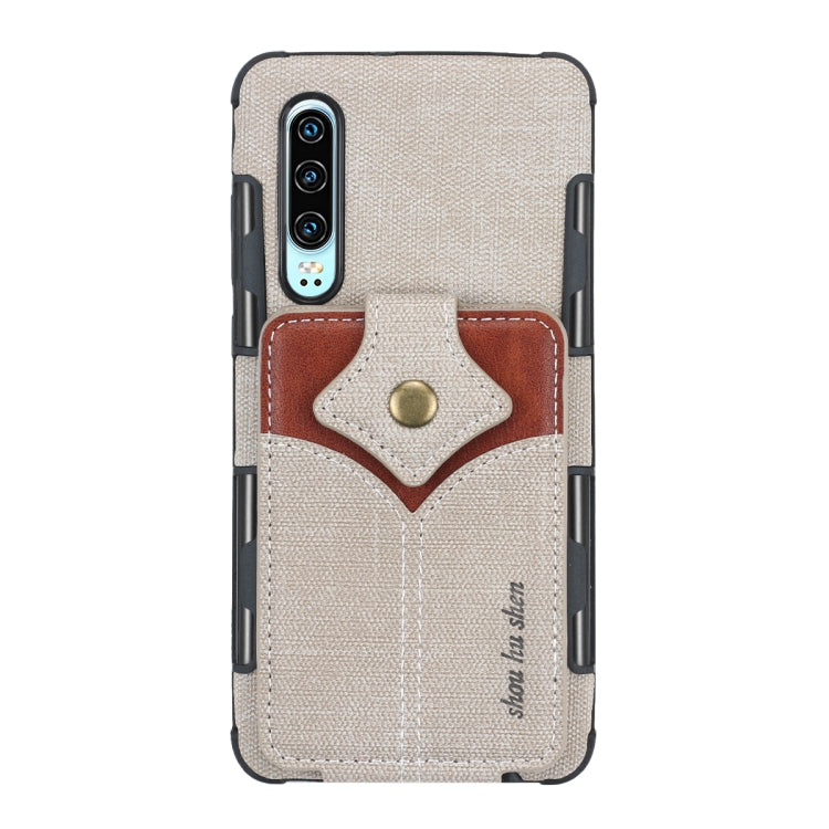 For Huawei P30 Cloth Texture + PU + TPU Shockproof Protective Case with Card Slots