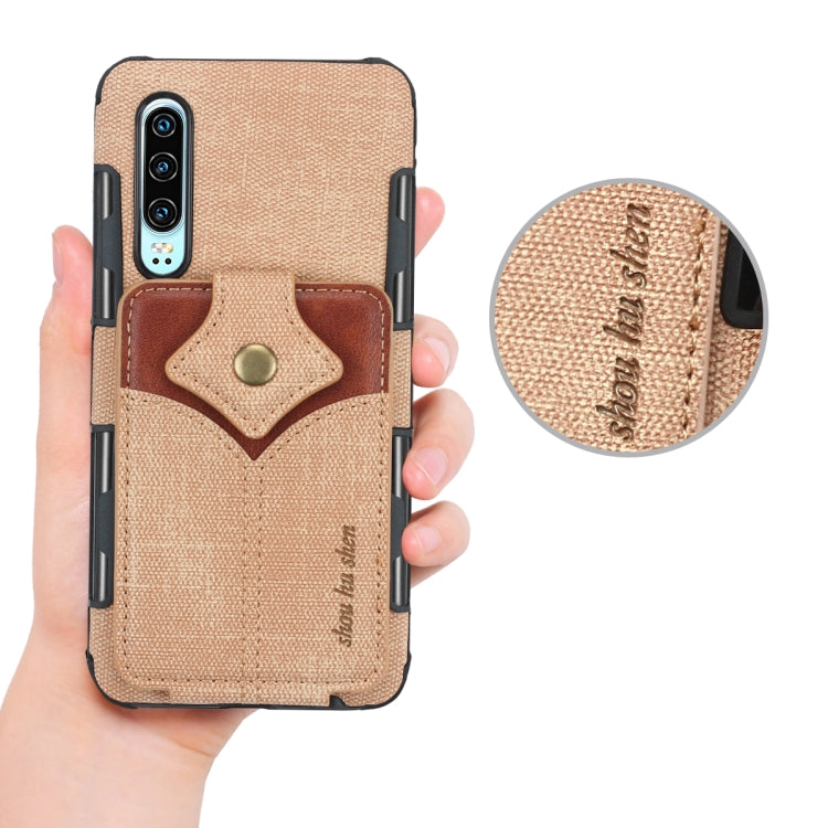 For Huawei P30 Cloth Texture + PU + TPU Shockproof Protective Case with Card Slots