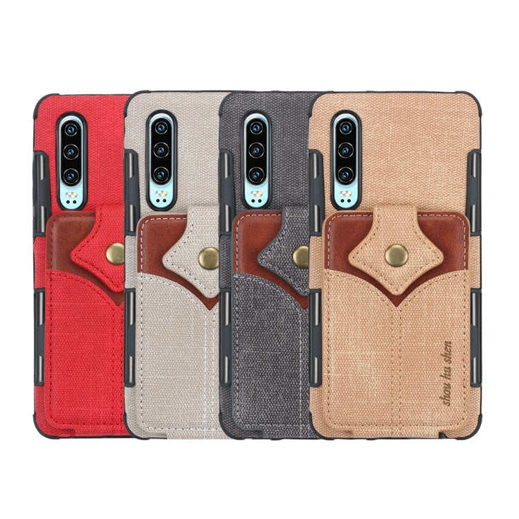 For Huawei P30 Cloth Texture + PU + TPU Shockproof Protective Case with Card Slots