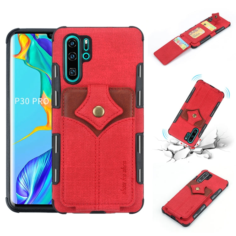 For Huawei P30 Pro Cloth Texture + PU + TPU Shockproof Protective Case with Card Slots