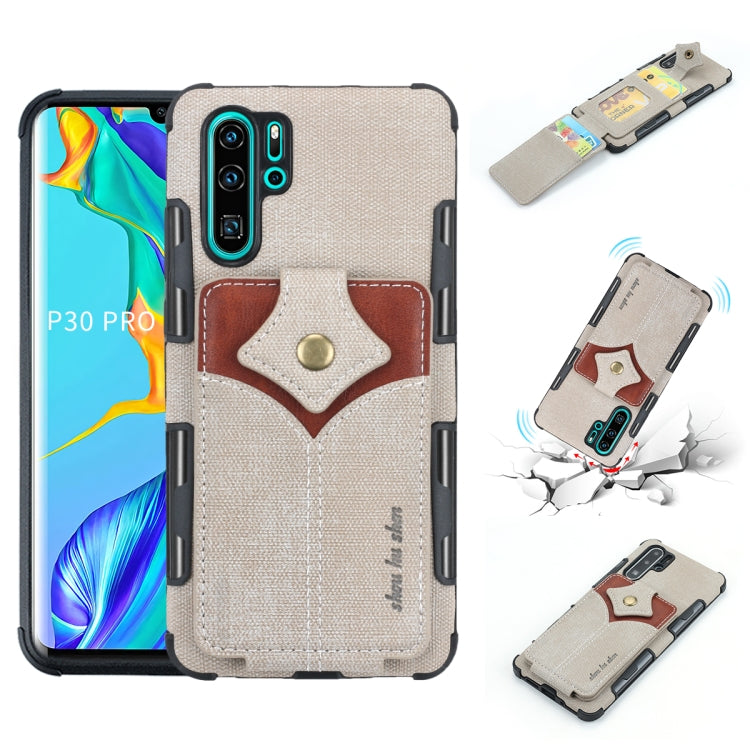 For Huawei P30 Pro Cloth Texture + PU + TPU Shockproof Protective Case with Card Slots
